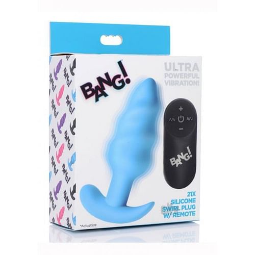 Remote Control 21x Vibrating Silicone Swirl Butt Plug - Blue - Image 2
