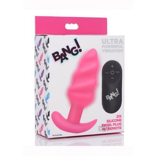 Remote Control 21x Vibrating Silicone Swirl Butt Plug - Pink - Image 2