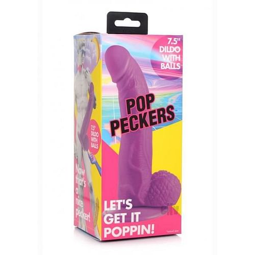 Pop Peckers Dildo W/balls 7.5 Purple