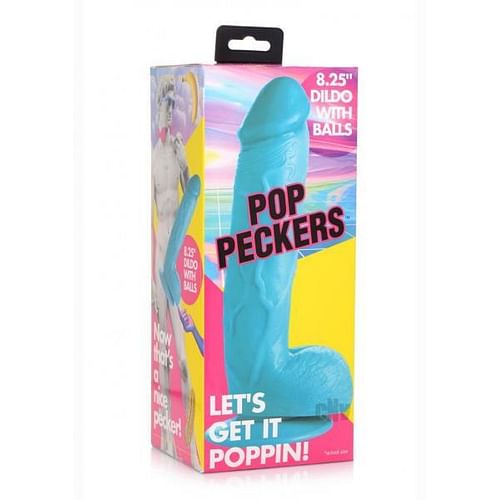 Pop Peckers Dildo W/balls 8.25 Blue