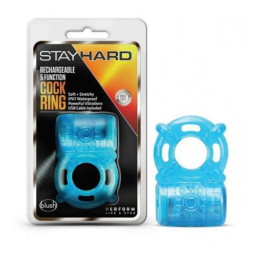 Stay Hard - Rechargeable 5 Function Cock Ring - Blue - Image 2