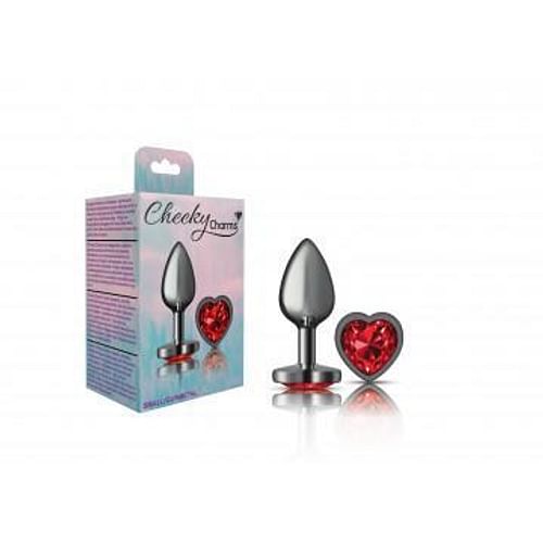 Cheeky Charms Heart Deep Red Small Gunmetal Butt Plug - Image 2