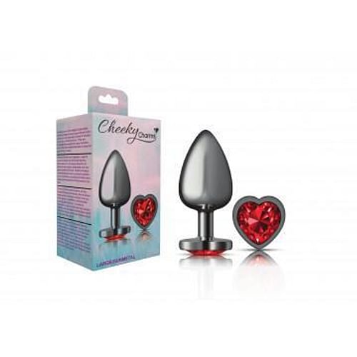 Cheeky Charms Heart Deep Red Large Gunmetal Butt Plug - Image 2
