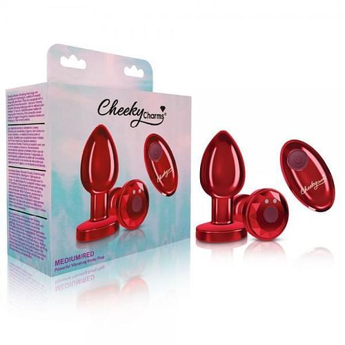 Cheeky Charms Vibrating Metal Plug Red Medium W/ Remote - Image 2