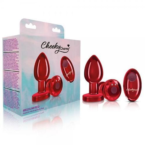 Cheeky Charms Vibrating Metal Plug Red Medium W/ Remote - Image 3