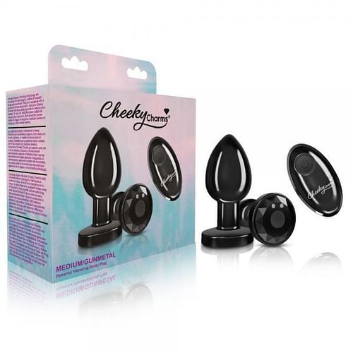 Cheeky Charms Vibrating Metal Plug Gunmetal Medium W/ Remote - Image 2