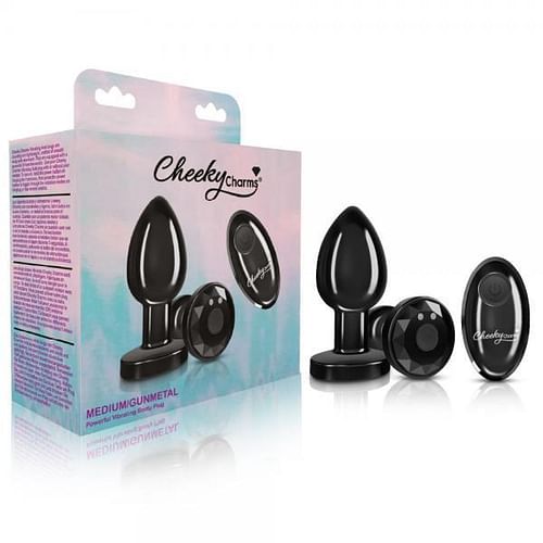 Cheeky Charms Vibrating Metal Plug Gunmetal Medium W/ Remote - Image 3