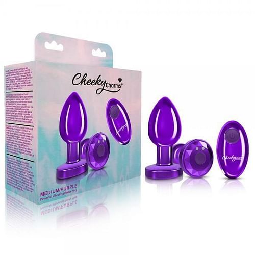 Cheeky Charms Vibrating Metal Plug Purple Medium W/ Remote - Image 2