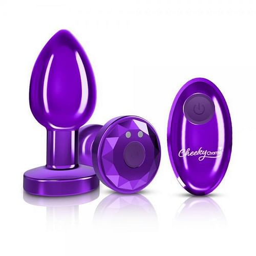 Cheeky Charms Vibrating Metal Plug Purple Medium W/ Remote - Image 4