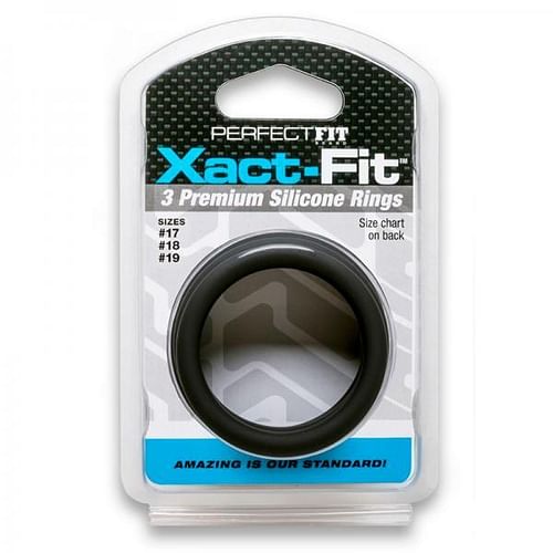 Xact-Fit Cockring 3 Ring Kit M/L Black Silicone - Image 4
