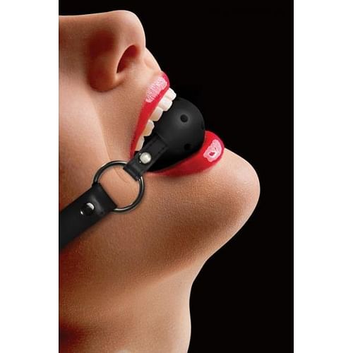 Ouch Ball Gag Leather Straps Black O/S - Image 2