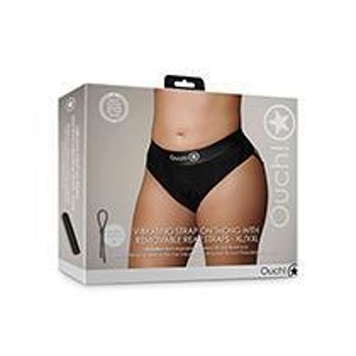 Shots Ouch Vibrating Strap On Thong W/removable Rear Straps - Black Xl/xxl