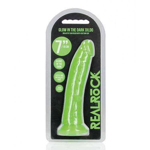 Shots Realrock 7" Slim  Dildo Glow In The Dark - Neon Green