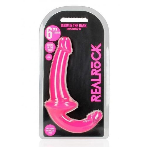 Shots Realrock 6" Strapless Strap On Glow In The Dark - Neon Pink - Image 2