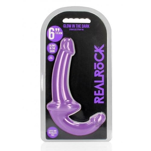 Shots Realrock 6" Strapless Strap On Glow In The Dark - Neon Purple - Image 2