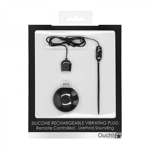 Shots Ouch Urethral Sounding Silicone Rechargeable & Remote Controlled Vibrating Plug - Black - Image 2