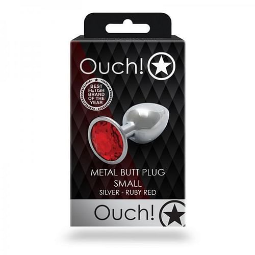 Round Gem Butt Plug Small Silver Ruby Red - Image 2