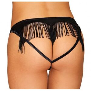 Heart Back Panty W/ Fringe Black Medium