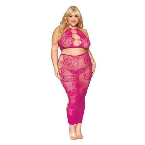 Bralette & Long Skirt Set Rose Pattern Beet Q/s