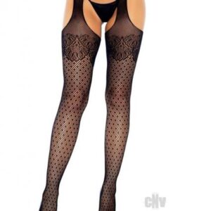 Polka Dot Fishnet Hose Cuban Heel Os Blk