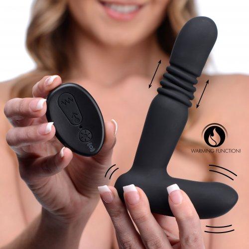 Silicone Thrusting Anal Plug With Remote Control Black - Image 3
