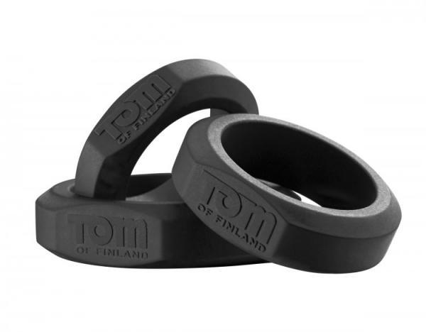 Tom Of Finland 3 Piece Silicone Cock Ring Set Black - Image 2