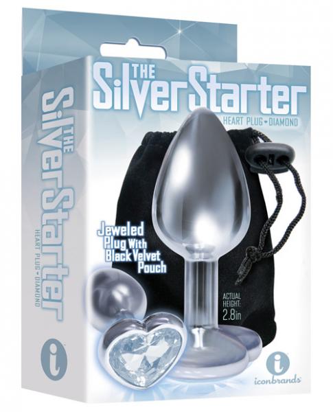 Silver Starter Bejeweled Heart Stainless Steel Plug Diamond - Image 3