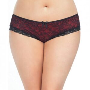 Cage Back Lace Panty Black Red 1X/2X