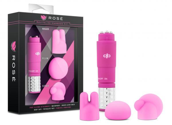 Rose Revitalize Massage Kit with 3 Silicone Attachments Pink - Image 3