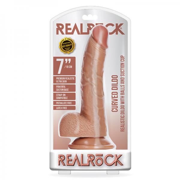 Realrock Curved Realistic Dildo With Balls And Suction Cup 7 In. Tan