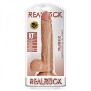 Realrock Straight Realistic Dildo With Balls And Suction Cup 10 In. Tan