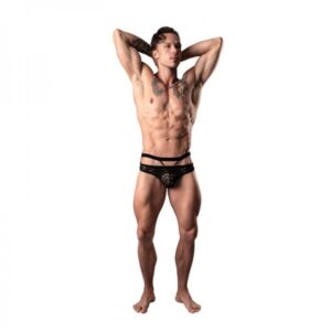 Male Power Lucifer Cut Out Strappy Thong Black L/xl