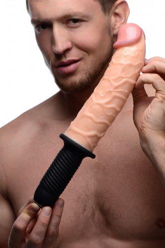 The Curved Dicktator Vibrating Giant Dildo Thruster Beige - Image 5