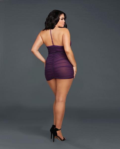 Stretch Mesh Chemise W/ Shirring Detail & G-string Plum Queen - Image 3