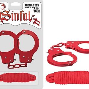 Metal Cuffs with Love Rope Red
