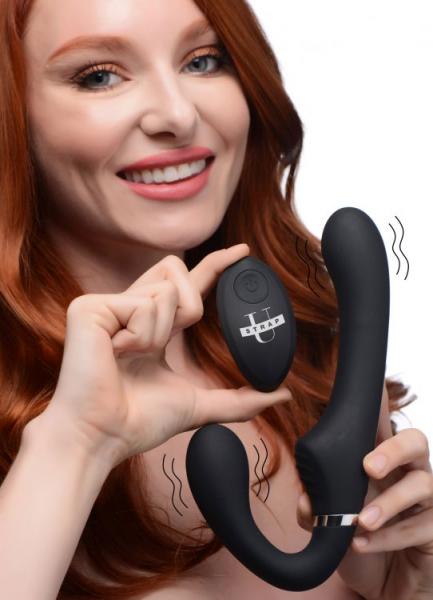 10x Vibrating Silicone Strapless Strap-on - Black - Image 2