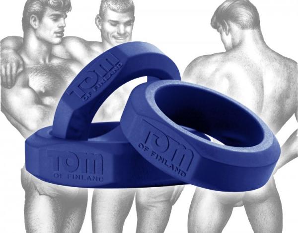 Tom Of Finland 3 Piece Cock Ring Set Silicone Blue - Image 3