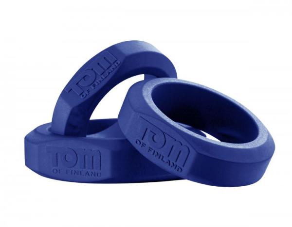 Tom Of Finland 3 Piece Cock Ring Set Silicone Blue - Image 2