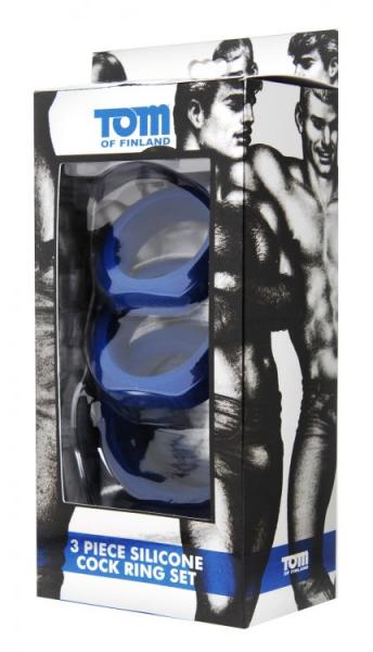 Tom Of Finland 3 Piece Cock Ring Set Silicone Blue - Image 4