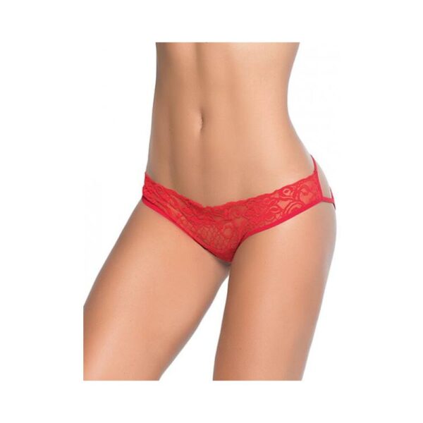 Lace Panty W/back Cage Red Sm