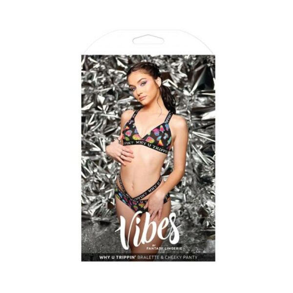 Vibes Why U Trippin' Bralette & Cheeky Panty S/m Black