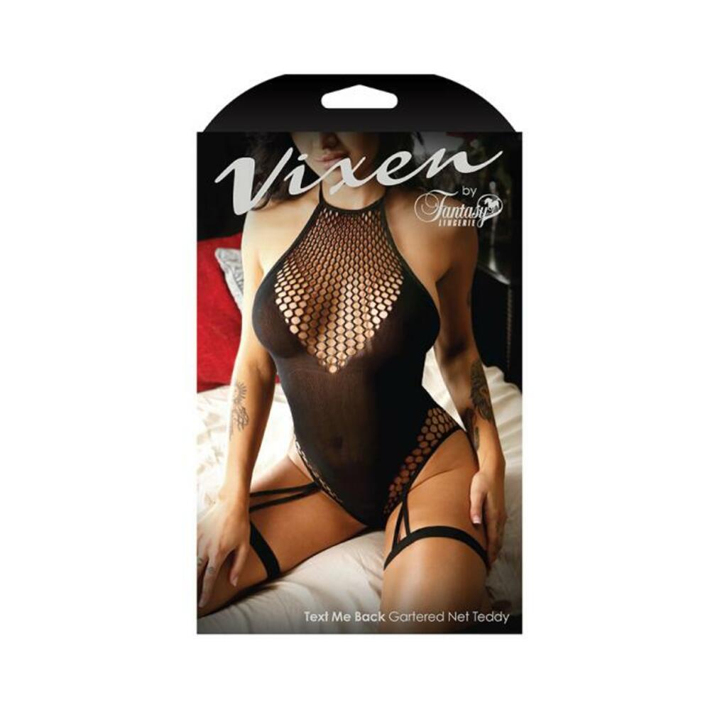 Vixen Text Me Back High-neck Gartered Teddy Black L/xl