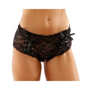 Magnolia Crotchless Lace Boyshort With Lace-up Panel Details Black S/m