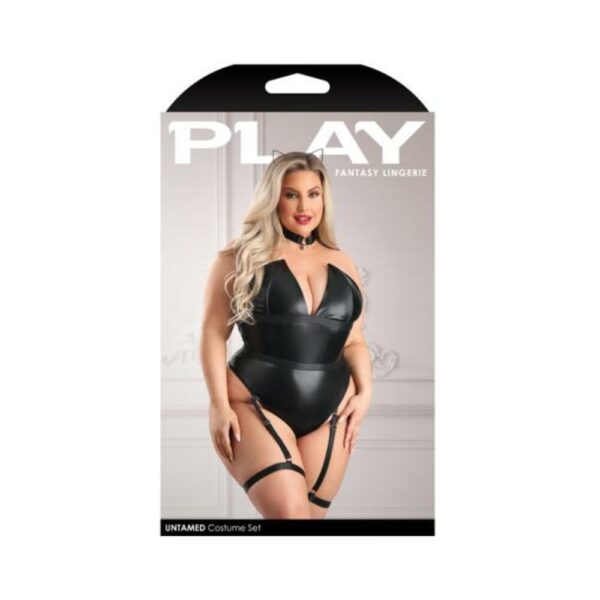 Fantasy Lingerie Play Untamed Structured Wetlook Teddy With Snap Closure, Removable Leg Garters & He