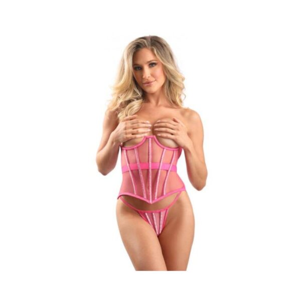 Fantasy Lingerie Underbust Corset With Lurex Detail And G-string Hot Pink S