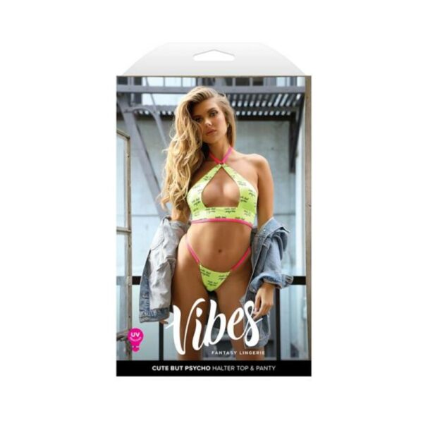 Fantasy Lingerie Vibes Cute But Psycho Uv Reactive Keyhole Halter & Panty M/l