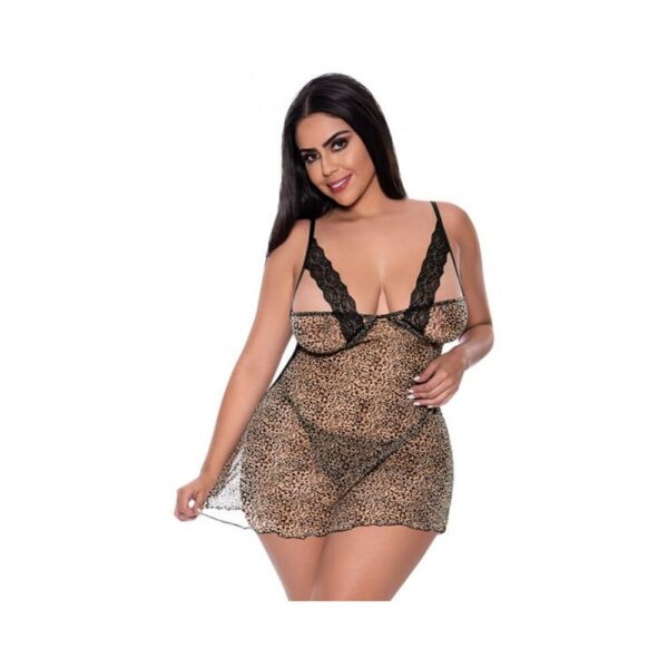 Magic Silk Purrrfect Chemise & Thong Set Leopard Queen