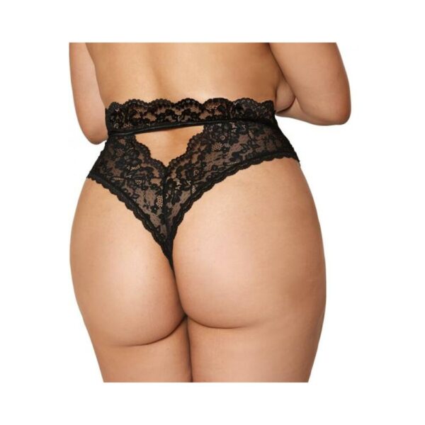 Dreamgirl High-waist Scallop Lace Panty With Keyhole Back Black 3xl