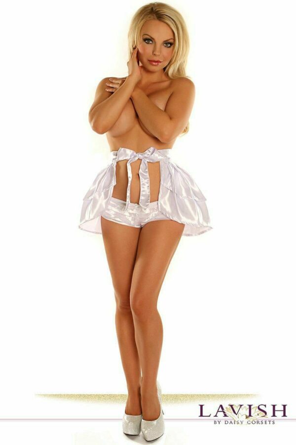 White Satin Layered Ruffle Skirt - Image 3