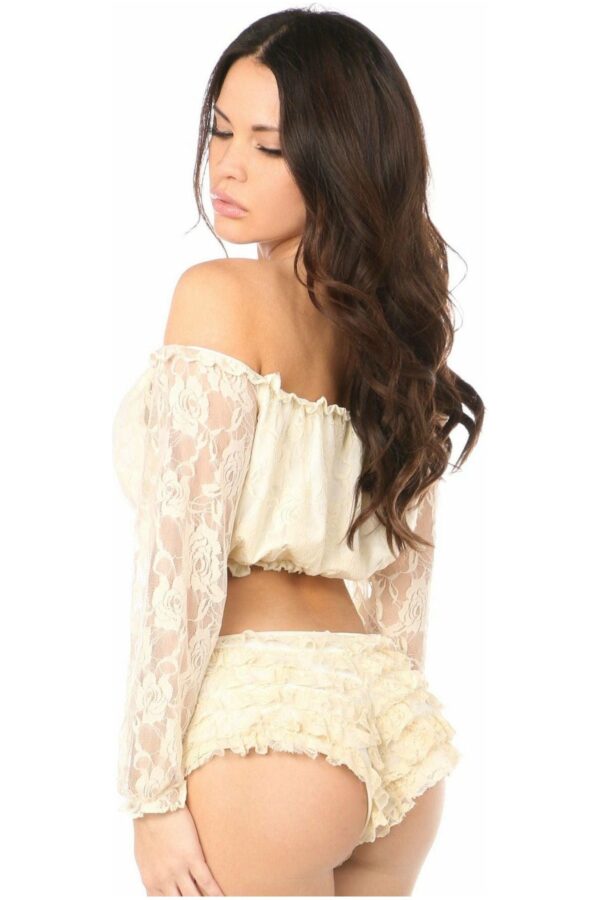 Cream Lined Lace Long Sleeve Peasant Top - Daisy Corsets